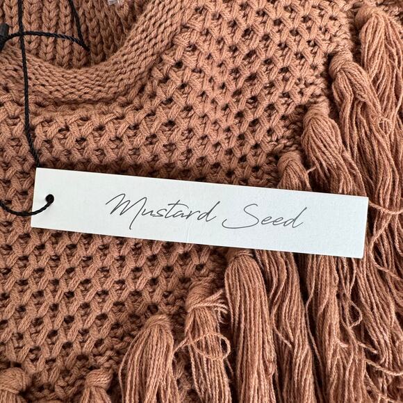Mustard Seed Fringe Knit Pullover Sweater Cuffed 3/4 Sleeve NEW Small Latte - Picture 8 of 8